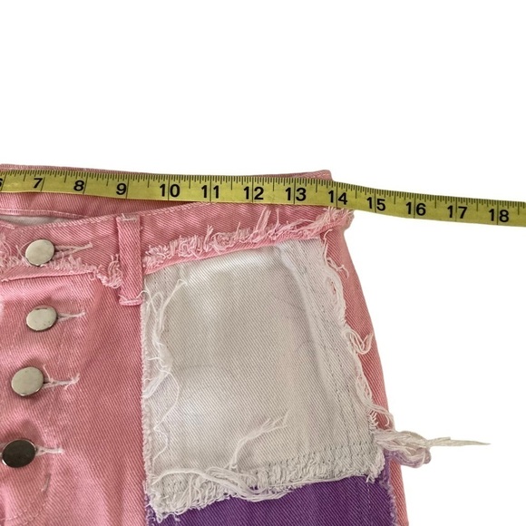 SHEIN Patchwork JeansButton-Front Size Small Purple Pink White Patchwork - Picture 7 of 12